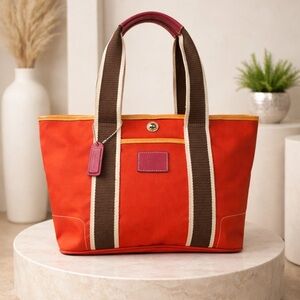 Coach Hampton Vintage‎ Nylon Vibrant Red Orange Tote Bag